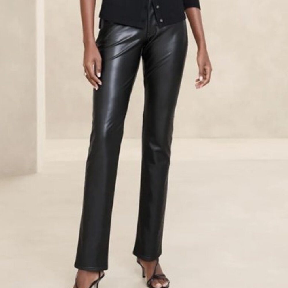 NWT, BANANA REUPBLIC Slim Vegan Leather Black Pants - 26/2